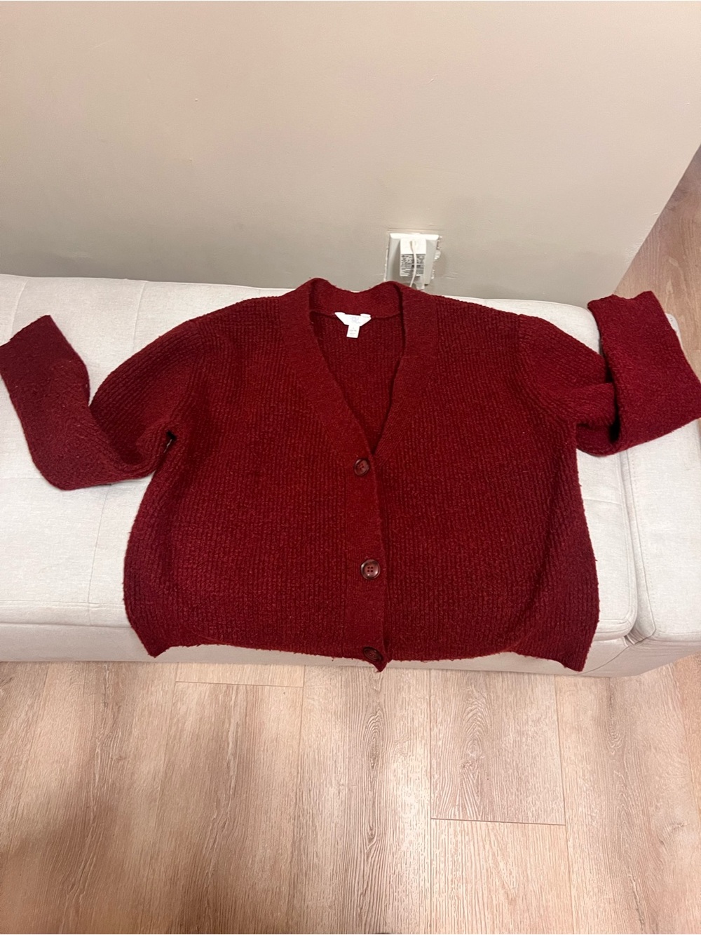 Time and Tru Burgundy Ribbed Button-Front Cardigan